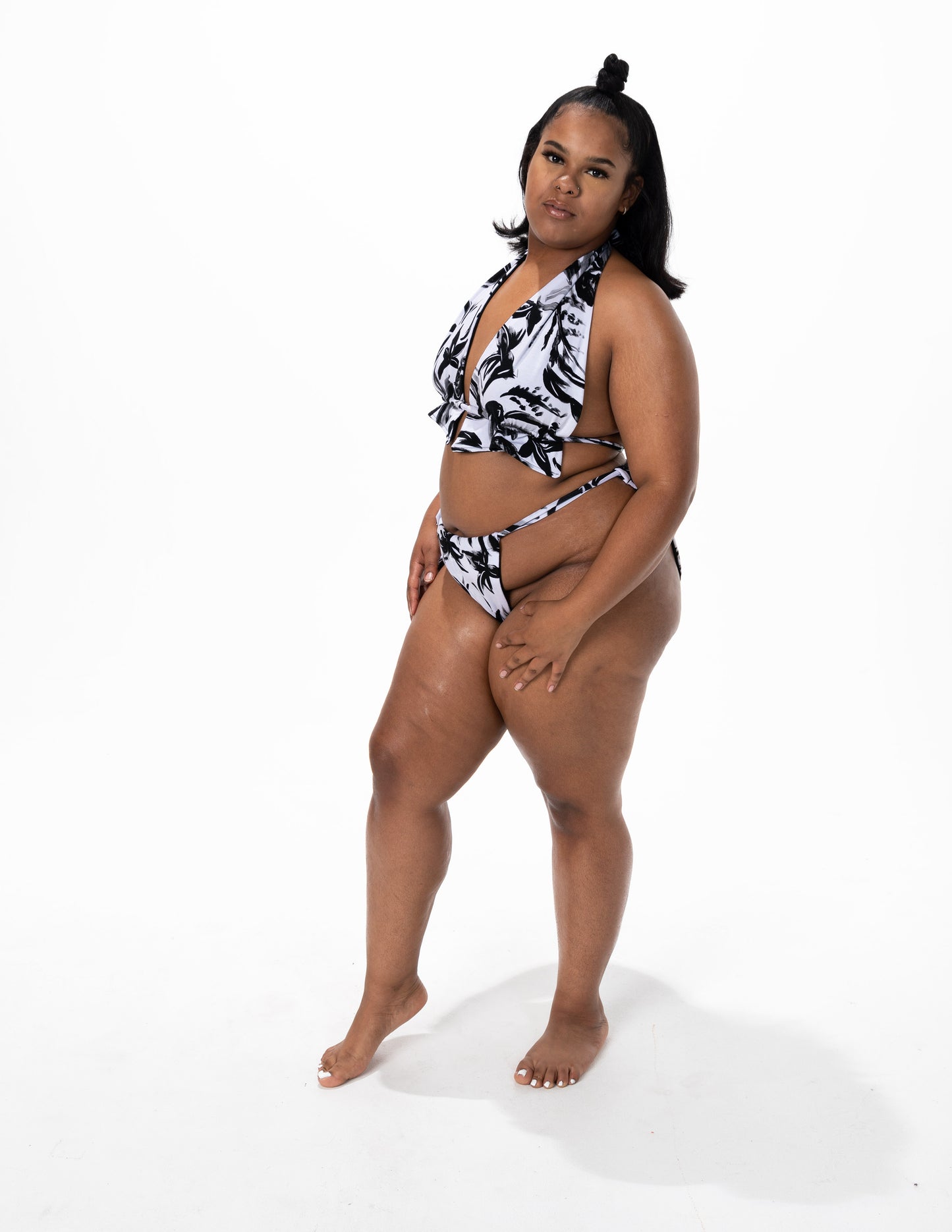 FLORAL RUFFLE HALTER STYLE BIKINI SET