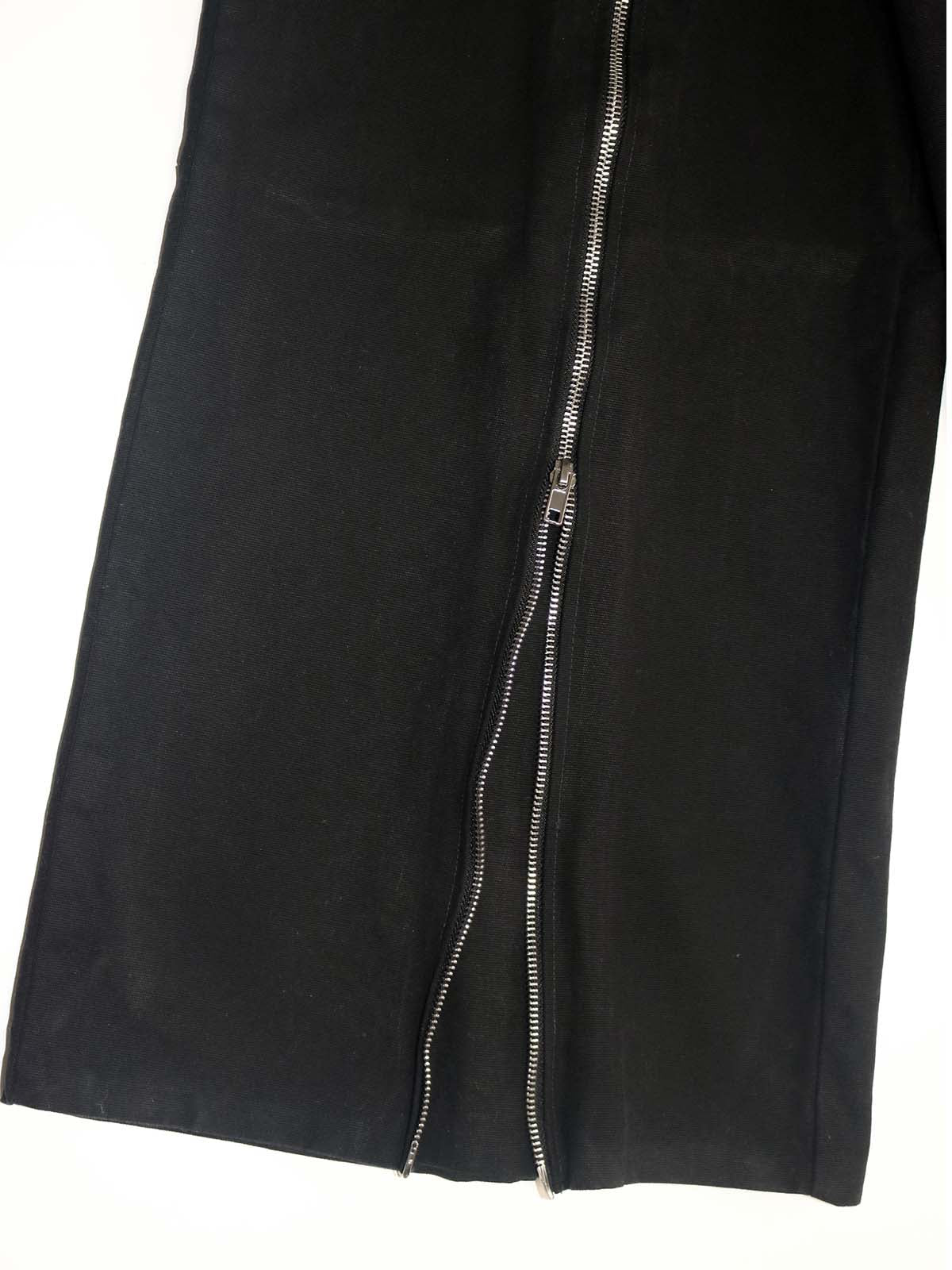 ZIP FLARE RUFFLE TRIM WIG LEG PANTS