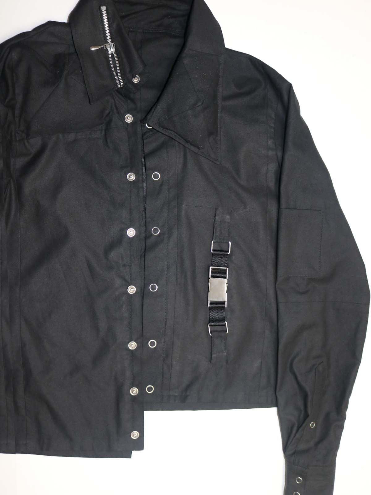 ASYMMETRICAL SNAP DETAIL PUFF SLEEVE BUTTON UP SHIRT