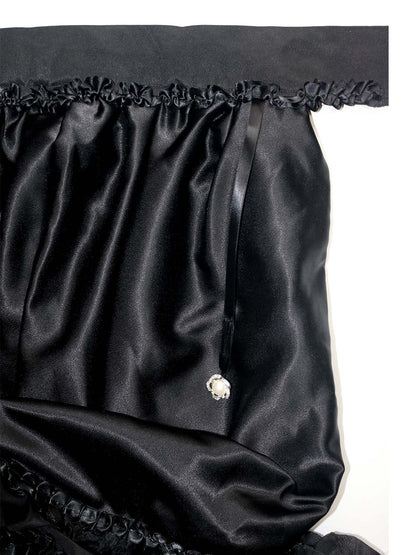RUFFLE TRIM HIGH SLIT BALLROOM SKIRT