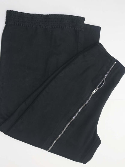 ZIP FLARE RUFFLE TRIM WIG LEG PANTS