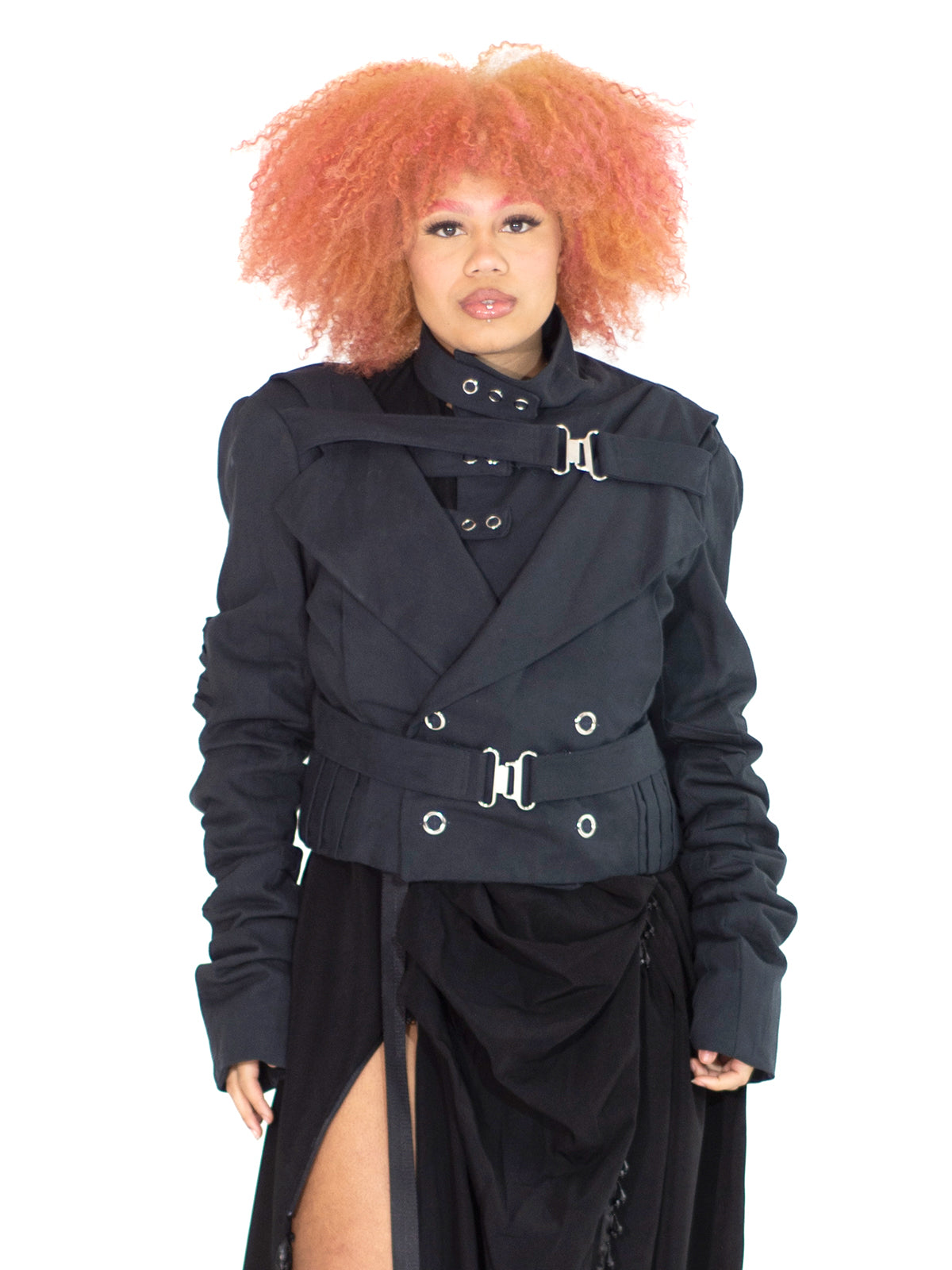ASYMMETRICAL DOUBLE LAYERED SNAP BUCKLE JACKET