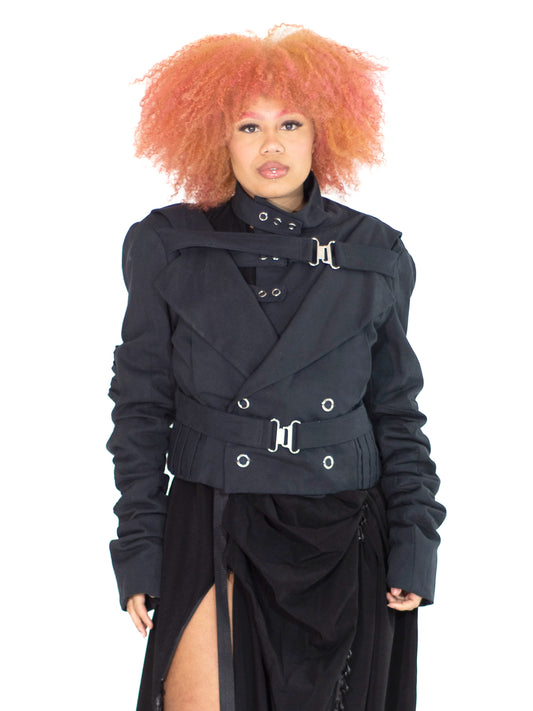 ASYMMETRICAL DOUBLE LAYERED SNAP BUCKLE JACKET