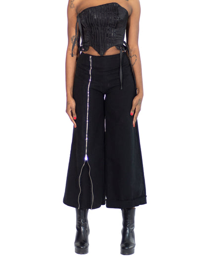 ZIP FLARE RUFFLE TRIM WIG LEG PANTS