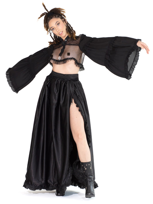 MESH RUFFLE TRIM CROP TOP