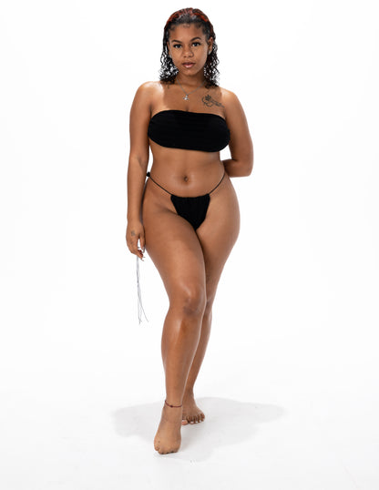 BLACK RIB KNIT BANDEU BIKINI SET