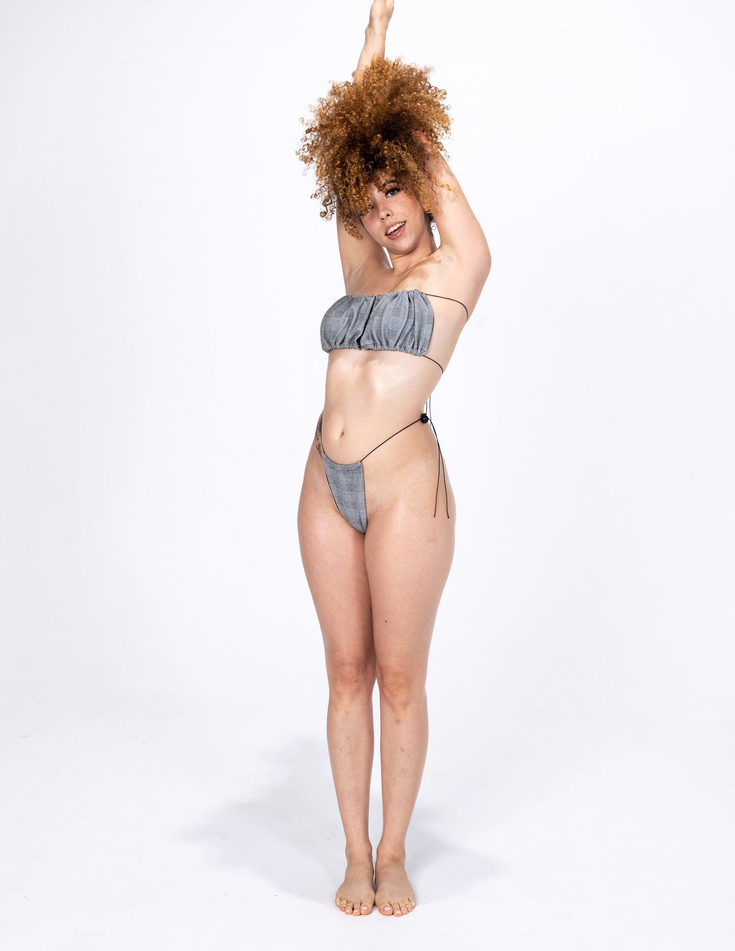 PLAID RUCCED BANDEU BIKINI SET