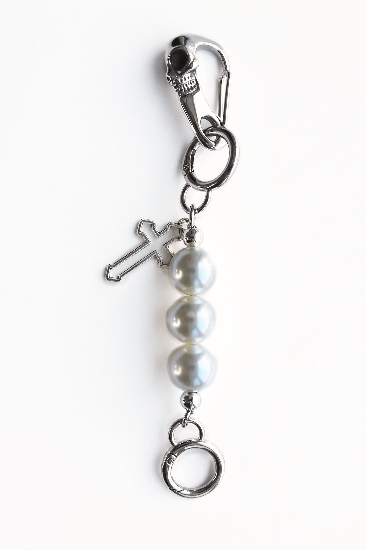 PEARL SKULL HOLLOW CROSS KEYCHAIN