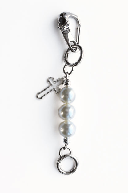 PEARL SKULL HOLLOW CROSS KEYCHAIN