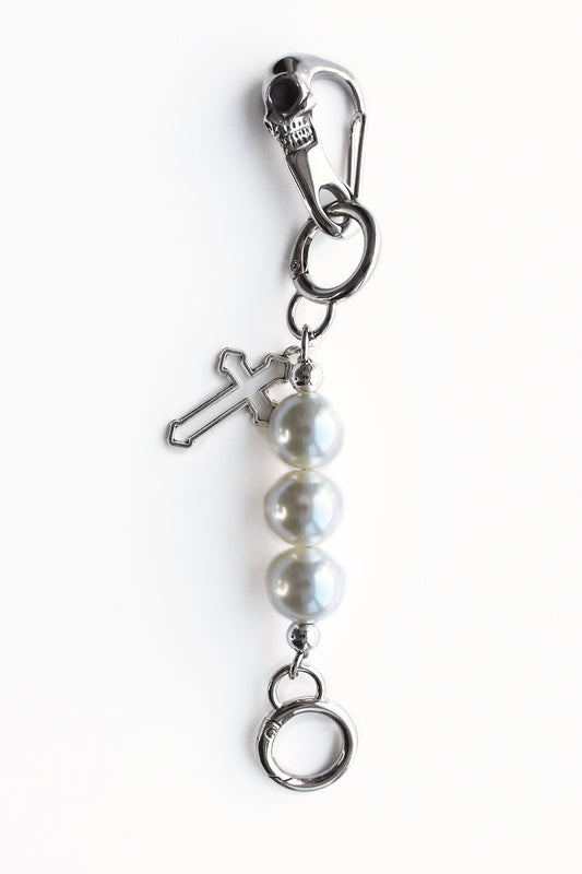 PEARL SKULL HOLLOW CROSS KEYCHAIN