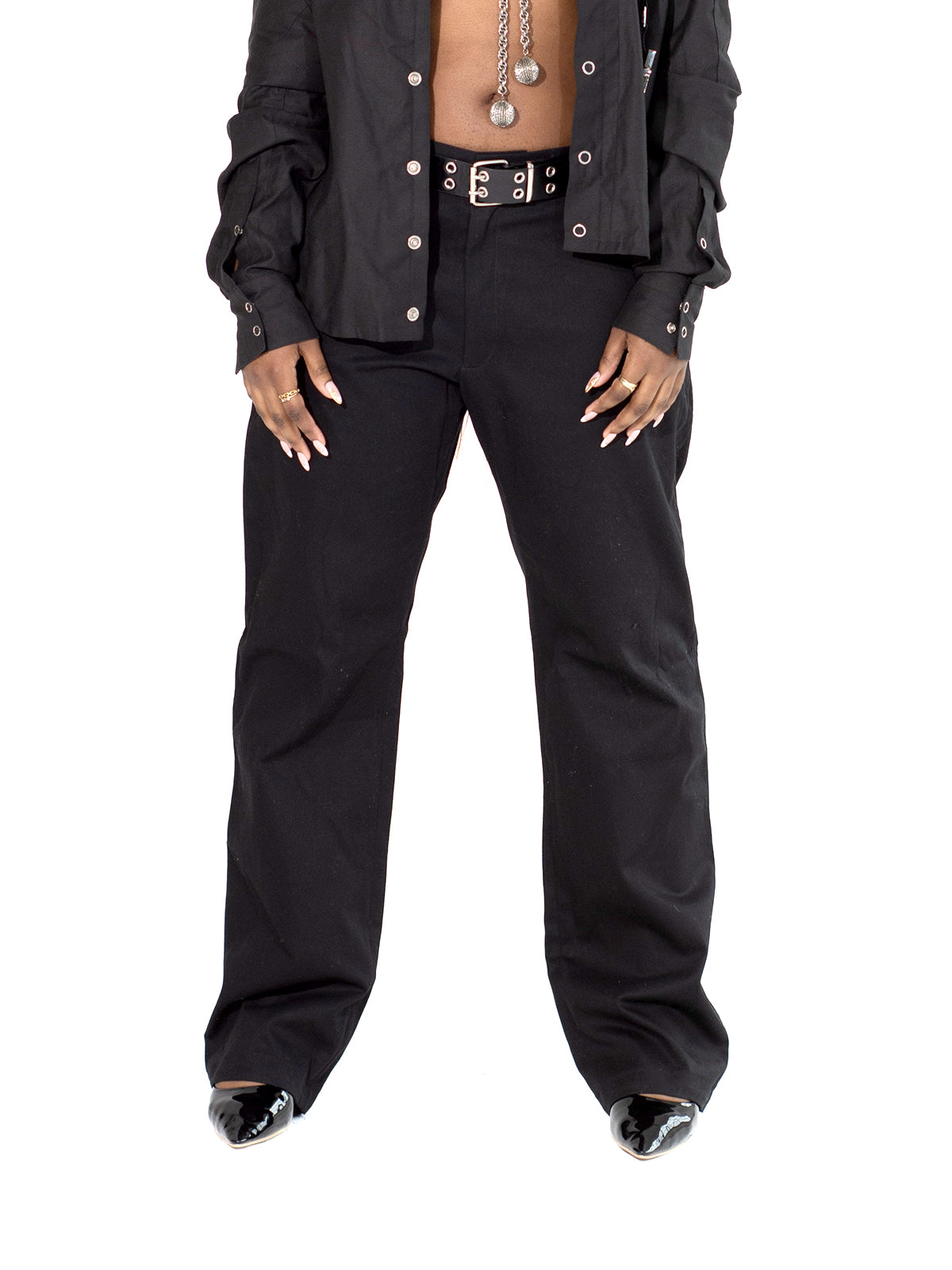 LOW RISE CLASSIC STRAIGHT LEG BLACK TROUSERS