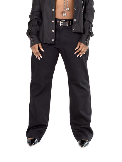 LOW RISE CLASSIC STRAIGHT LEG BLACK TROUSERS