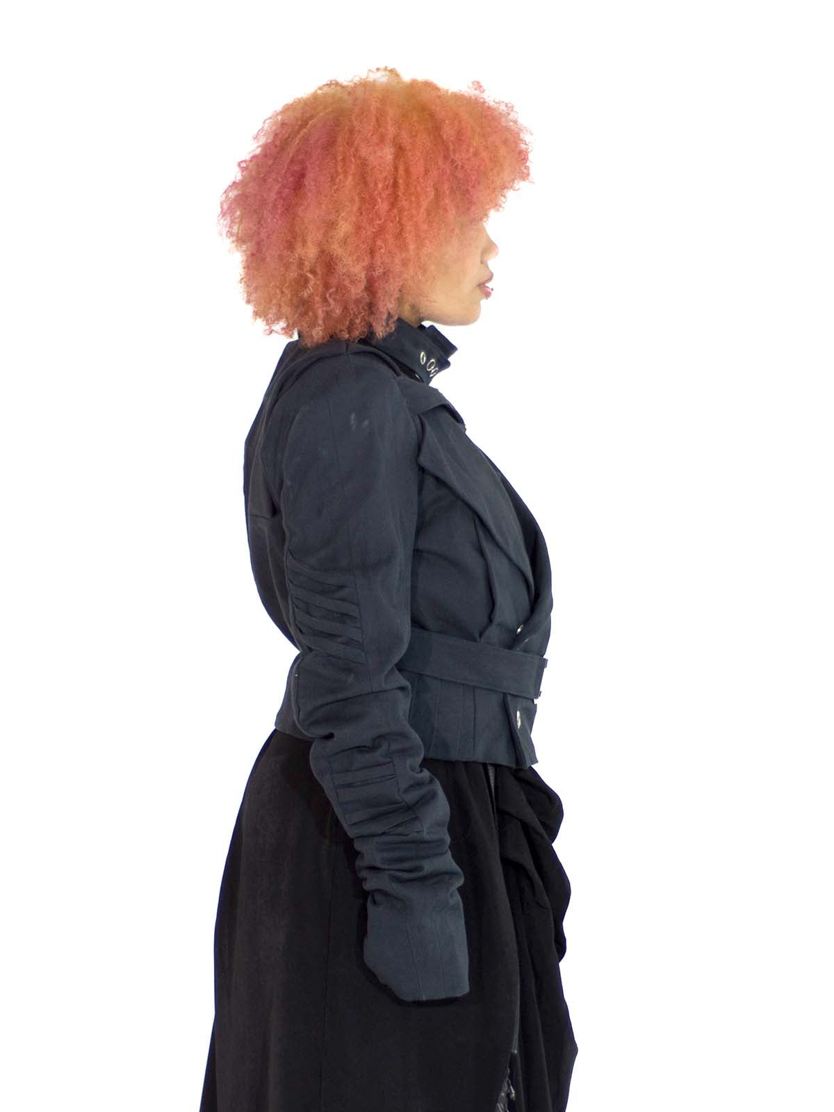 ASYMMETRICAL DOUBLE LAYERED SNAP BUCKLE JACKET