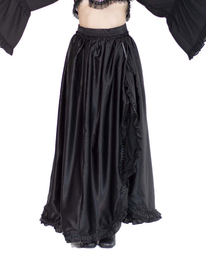 RUFFLE TRIM HIGH SLIT BALLROOM SKIRT