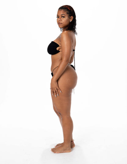 BLACK RIB KNIT BANDEU BIKINI SET