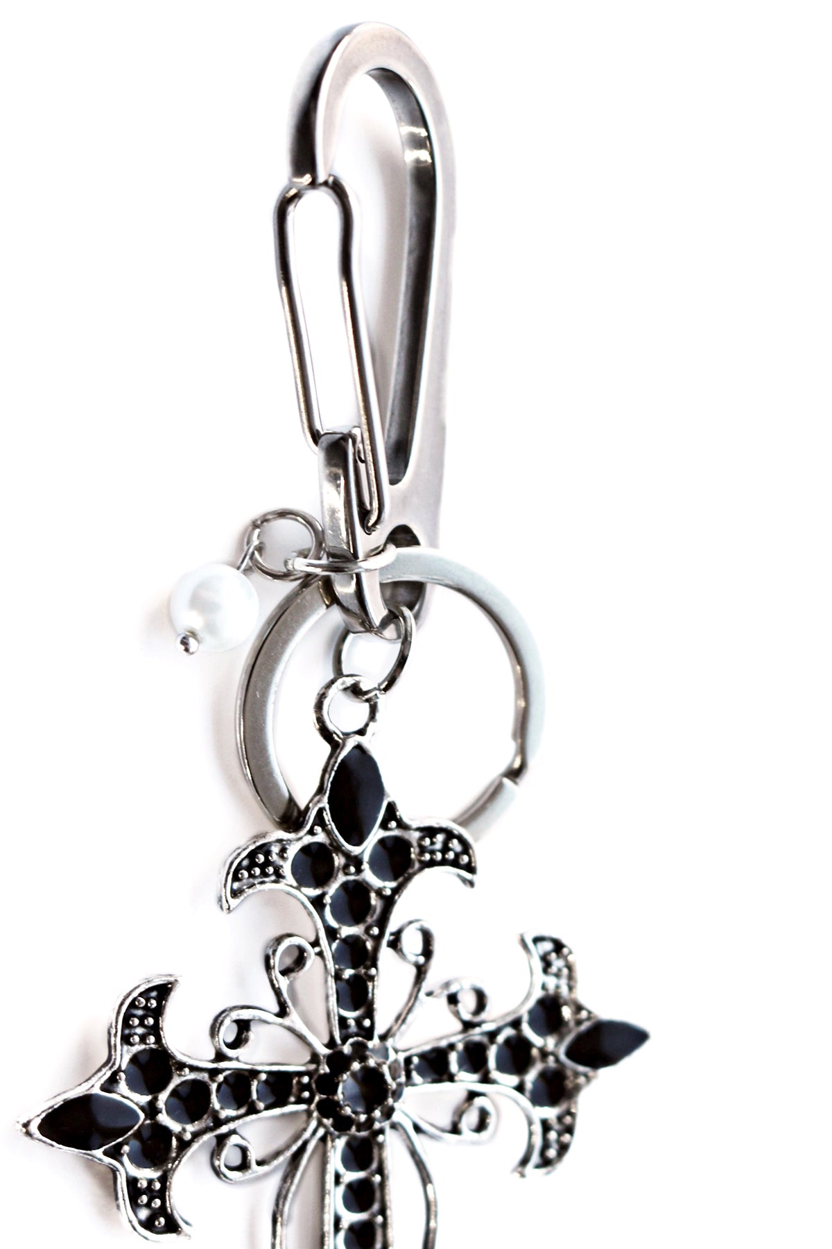 LARGE BLACK:SILVER CROSS PENDENT KEYCHAIN