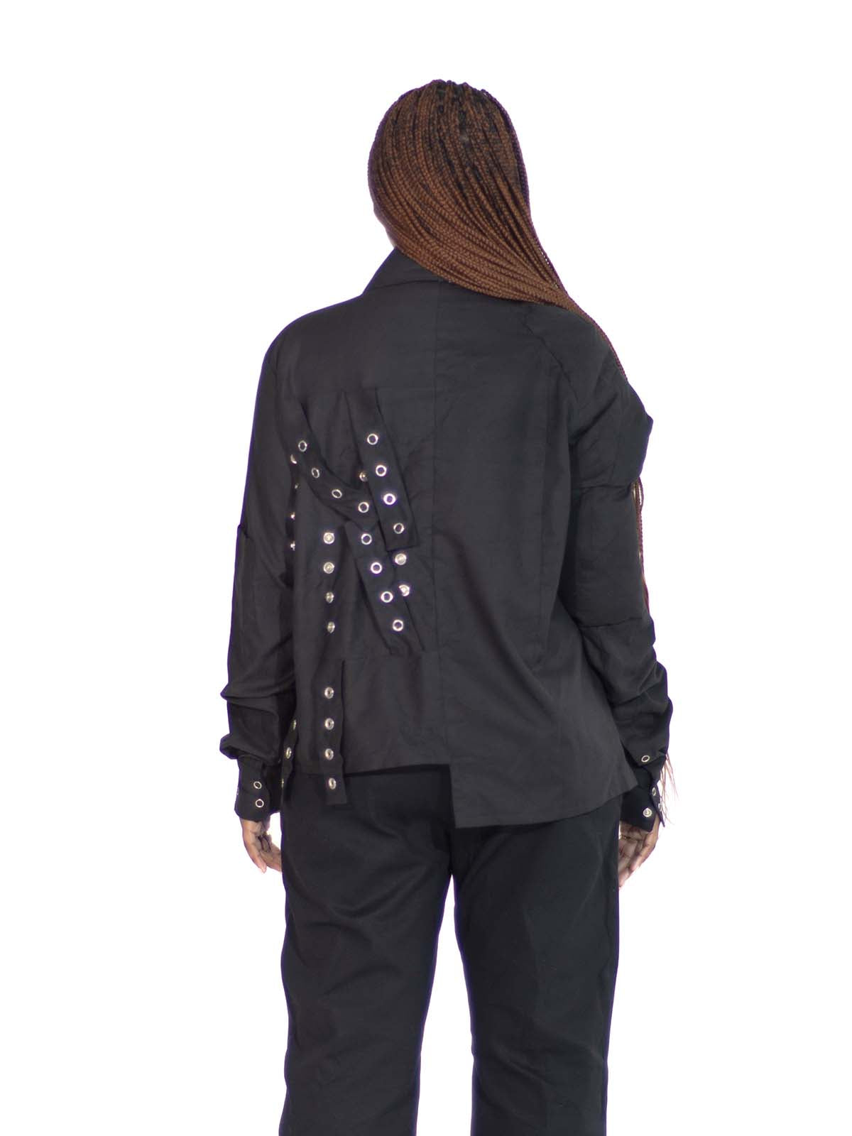 ASYMMETRICAL SNAP DETAIL PUFF SLEEVE BUTTON UP SHIRT