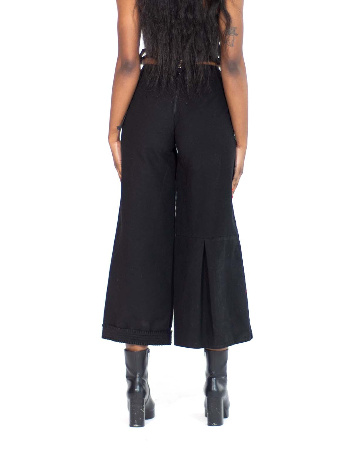 ZIP FLARE RUFFLE TRIM WIG LEG PANTS
