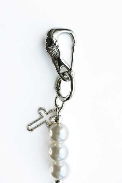 PEARL SKULL HOLLOW CROSS KEYCHAIN