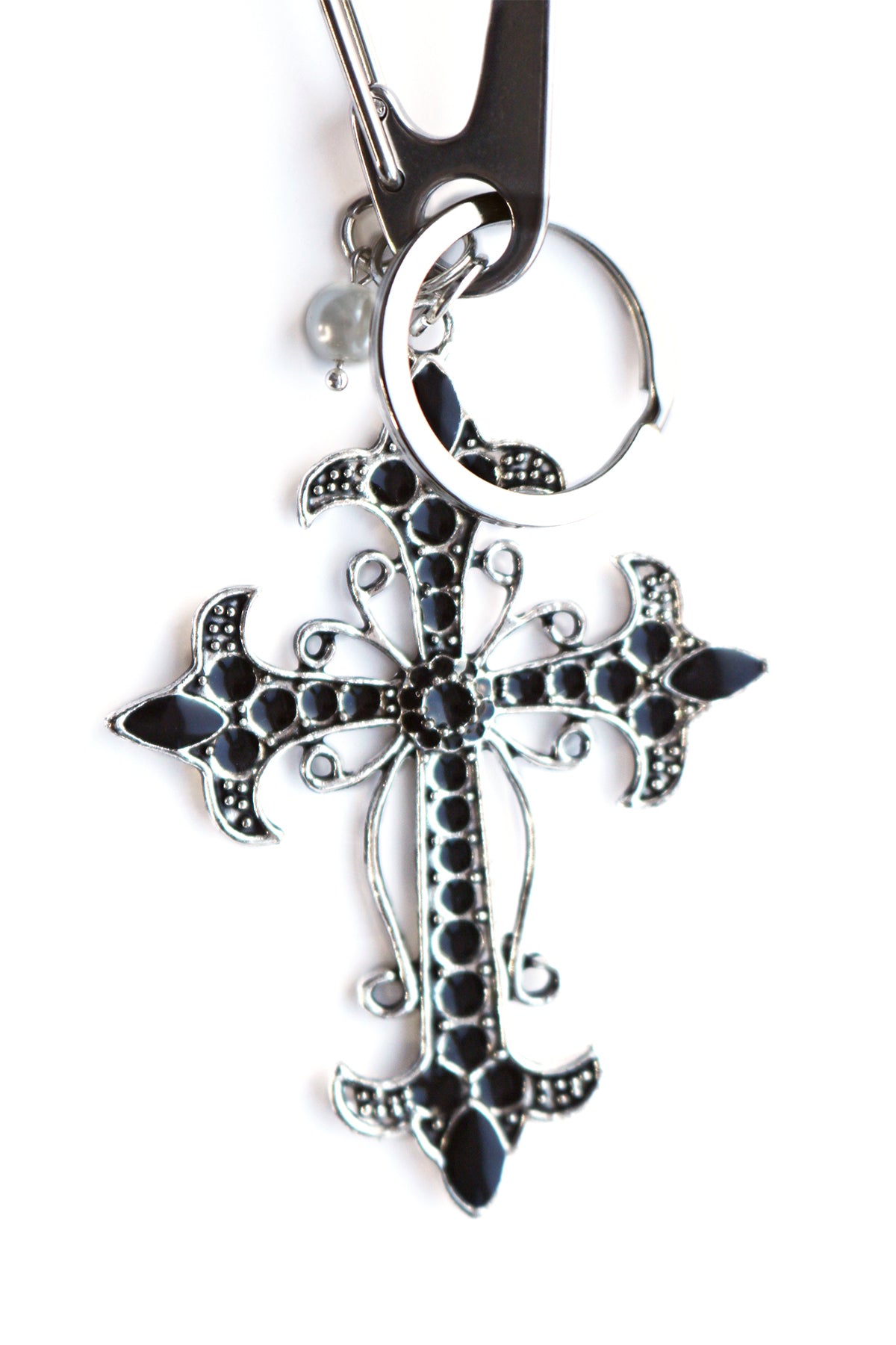 LARGE BLACK:SILVER CROSS PENDENT KEYCHAIN