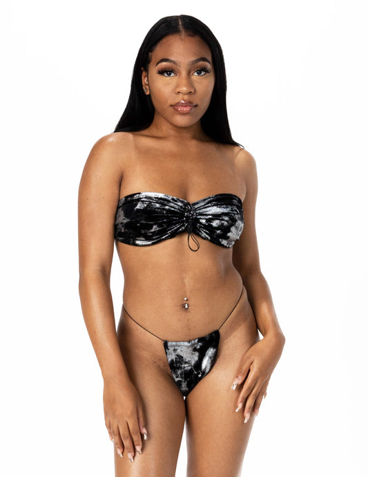 SILVER TIE DYE RUCCED BANDEU BIKINI SET