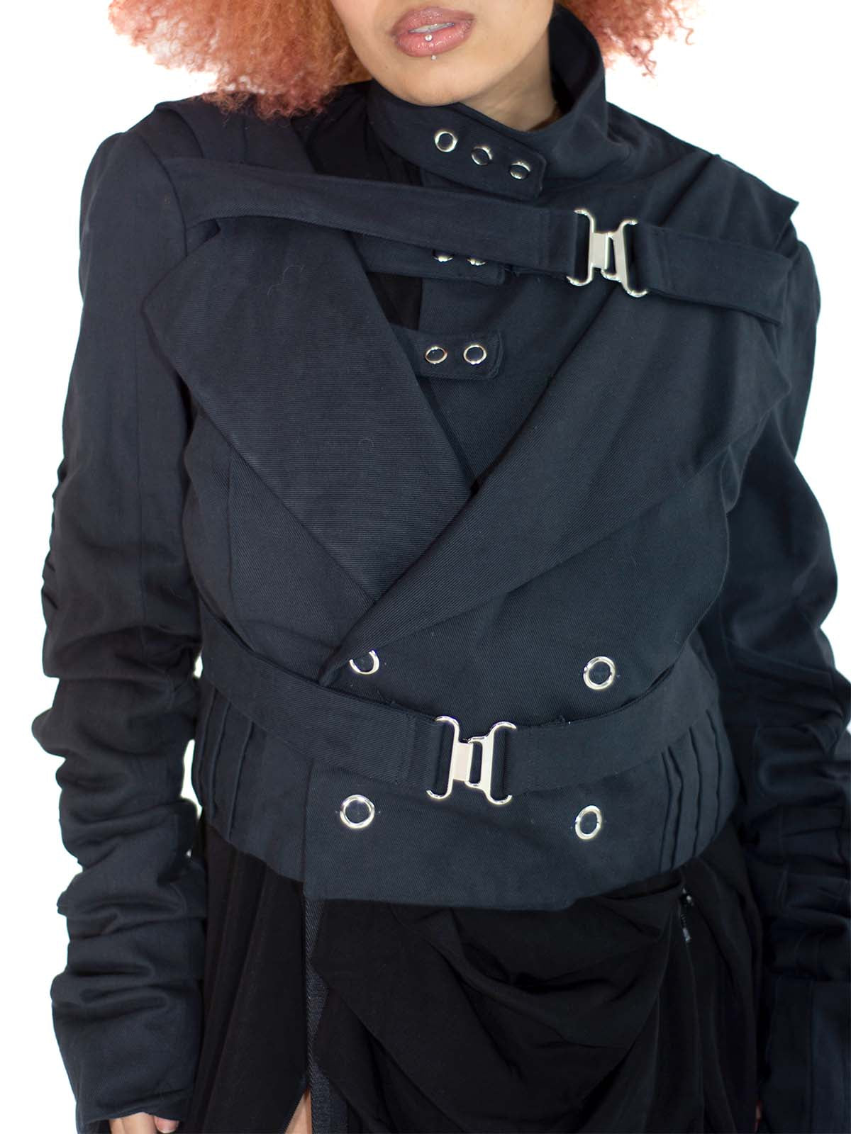 ASYMMETRICAL DOUBLE LAYERED SNAP BUCKLE JACKET