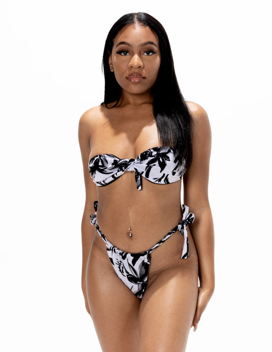FLORAL TIE FRONT BANDEU BIKINI SET
