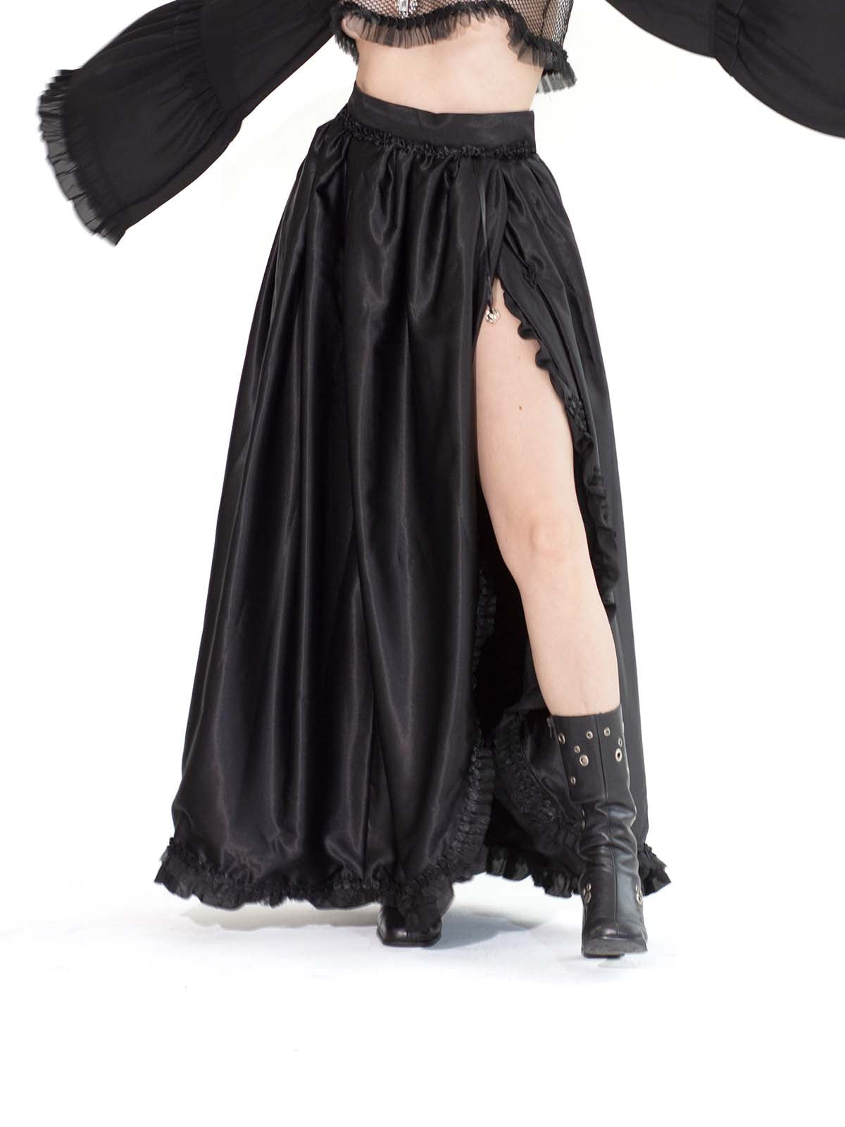 RUFFLE TRIM HIGH SLIT BALLROOM SKIRT
