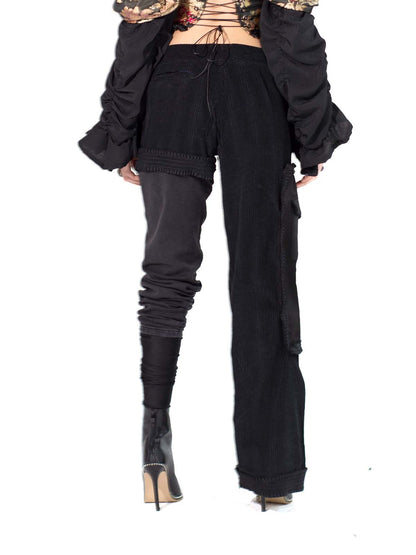 ASYMMETRICAL SLIM/WIDE STACKED RUFFLE PANTS