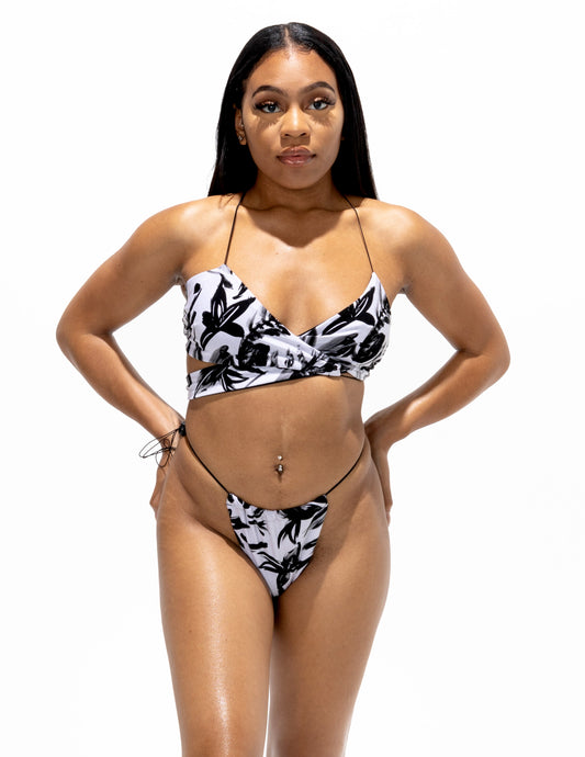 FLORAL ASYMMETRICAL CRISS CROSS BIKINI SET