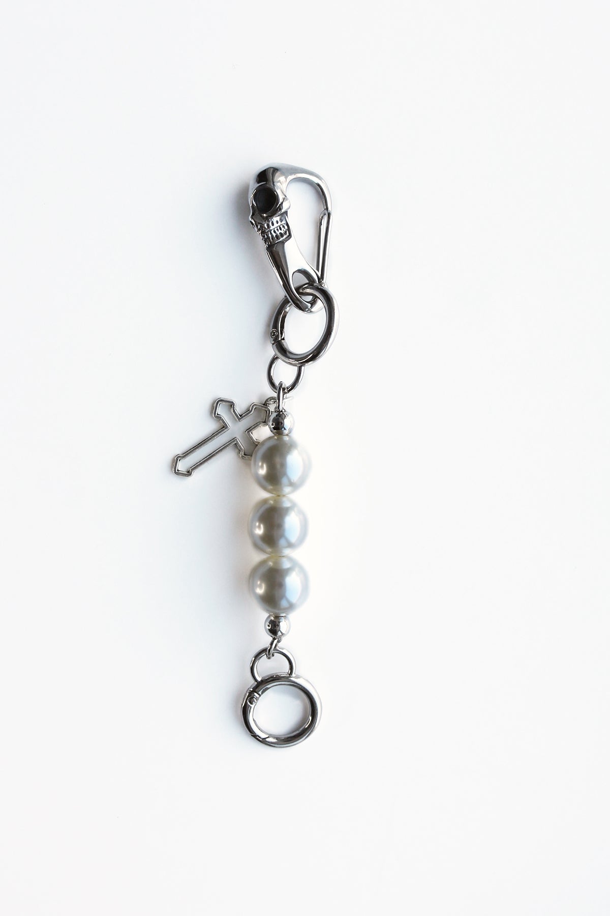 PEARL SKULL HOLLOW CROSS KEYCHAIN