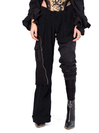 ASYMMETRICAL SLIM/WIDE STACKED RUFFLE PANTS
