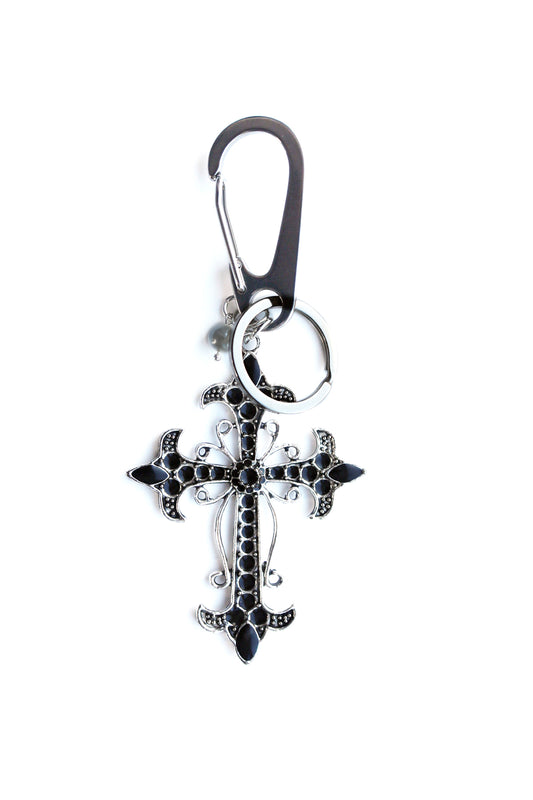 LARGE BLACK:SILVER CROSS PENDENT KEYCHAIN