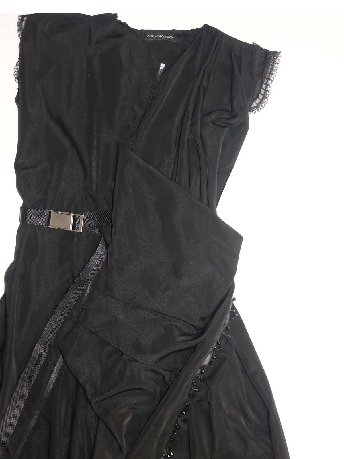ZIP DOWN RUFFLE TRIM BELTED HIGH SLIT MAXI DESS