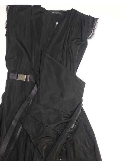 ZIP DOWN RUFFLE TRIM BELTED HIGH SLIT MAXI DESS
