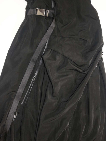 ZIP DOWN RUFFLE TRIM BELTED HIGH SLIT MAXI DESS