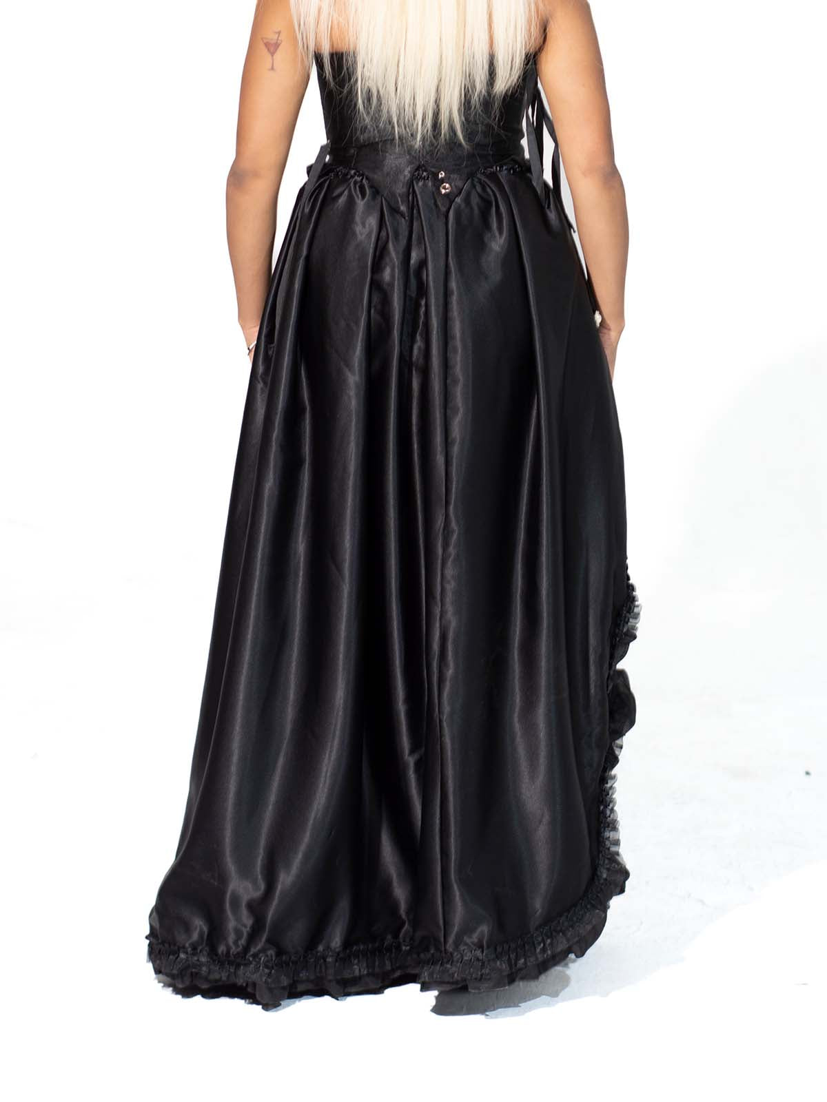 RUFFLE TRIM HIGH SLIT BALLROOM SKIRT