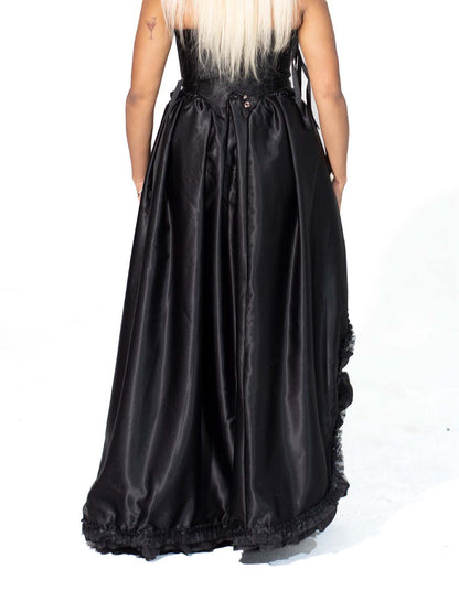 RUFFLE TRIM HIGH SLIT BALLROOM SKIRT