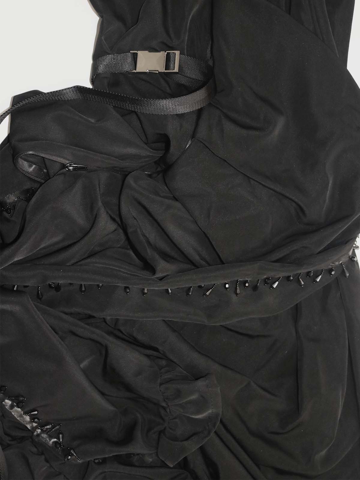 ZIP DOWN RUFFLE TRIM BELTED HIGH SLIT MAXI DESS