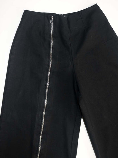 ZIP FLARE RUFFLE TRIM WIG LEG PANTS